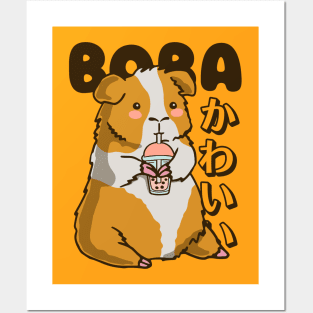 Kawaii Guinea Pig Drinking Boba Posters and Art